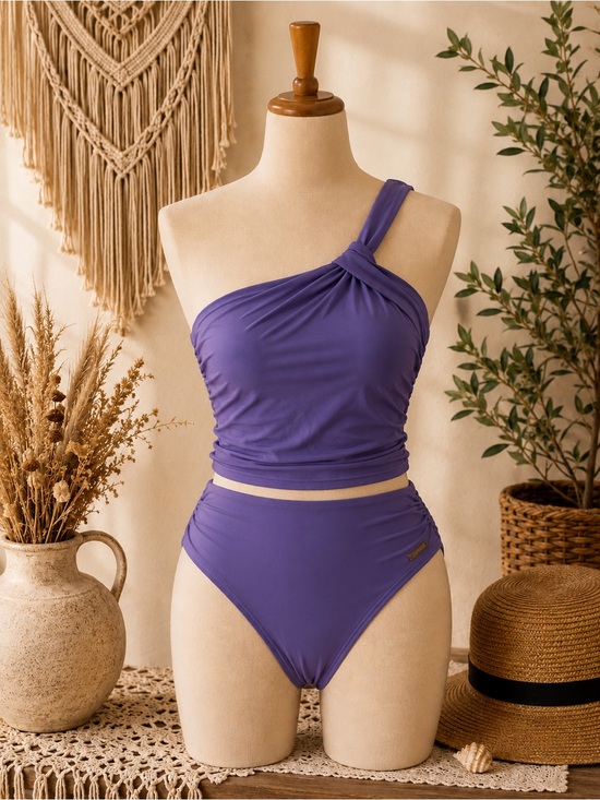 Vince Camuto Other - 🌴🌴🌴Vince Camuto Purple One-Shoulder High-Waist Bikini Set